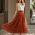 Jupe Plissée Tulle Terracotta