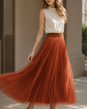 Jupe Plissée Tulle Terracotta