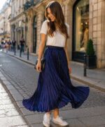 Jupe Longue Plissée Bleu Marine