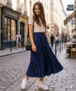 Jupe Longue Plissée Bleu Marine